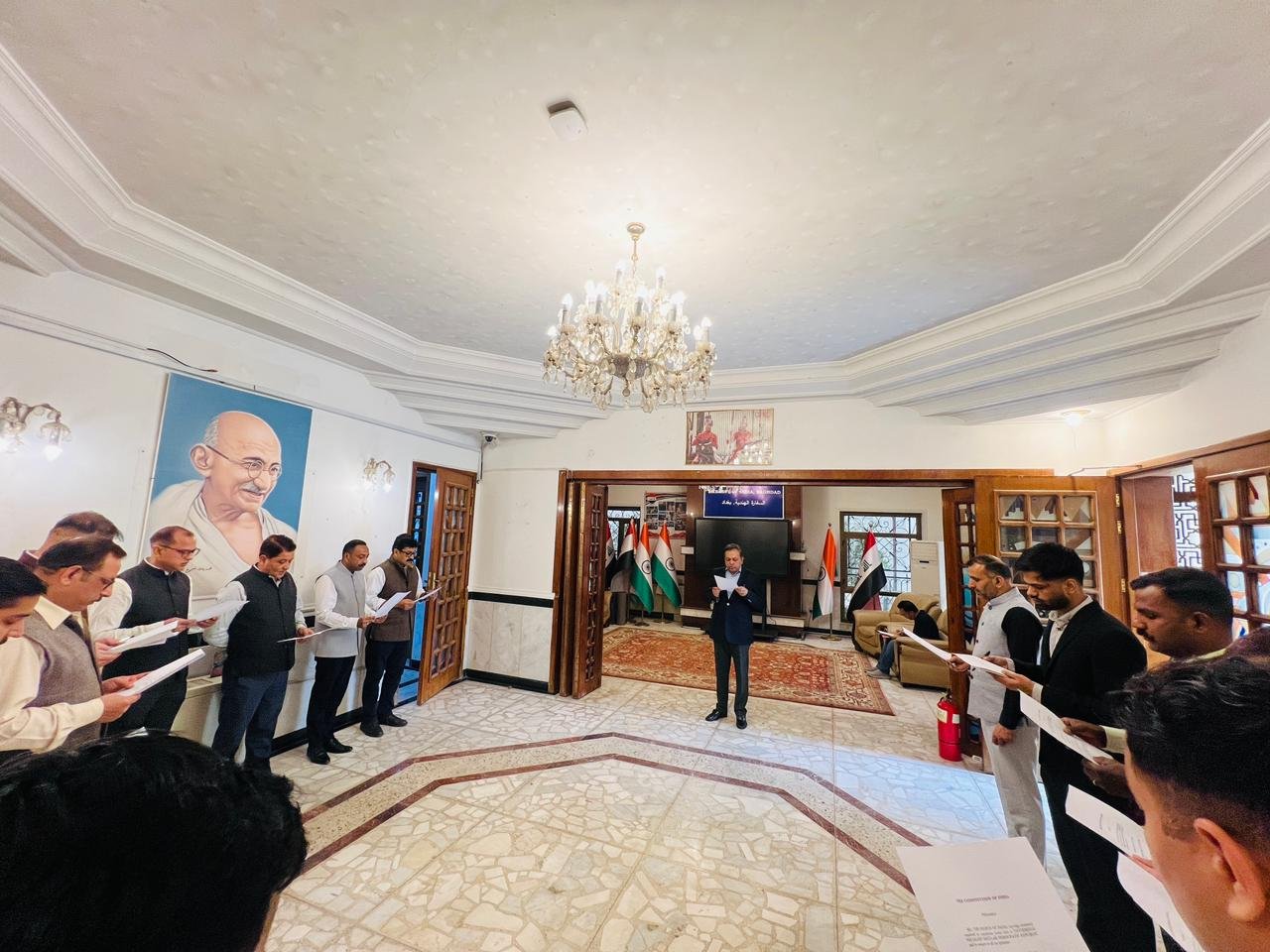 On the occasion of the Constitution Day (Samvidhan Diwas), Ambassador Soumen Bagchi, all officers and staff of the Embassy of India, Baghdad, read the Preamble to the Constitution  of India at the Embassy premises and pledged to uphold the values, ideals, and principles enshrined in it.