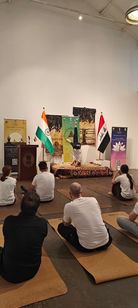 Baghdad Gears Up for the 12th International Day of Yoga 2026. In the run-up to the12th International Day of Yoga 2026, the Embassy of India in Baghdad, in collaboration with 650 Gym at The Gallery, organized a special promotional yoga program on 13 June 2026 for members of the diplomatic community and prominent social media influencers in Baghdad. Session was led by Dr. Dheeraj Prakash Joshi, Yoga Guru. The event highlighted yoga’s universal appeal as a pathway to physical well-being, mental balance, and inner harmony, while strengthening bonds of friendship and understanding among diverse communities. We look forward to welcoming everyone to the grand celebration of the International Day of Yoga 2026 in Baghdad on 20 June 2026.