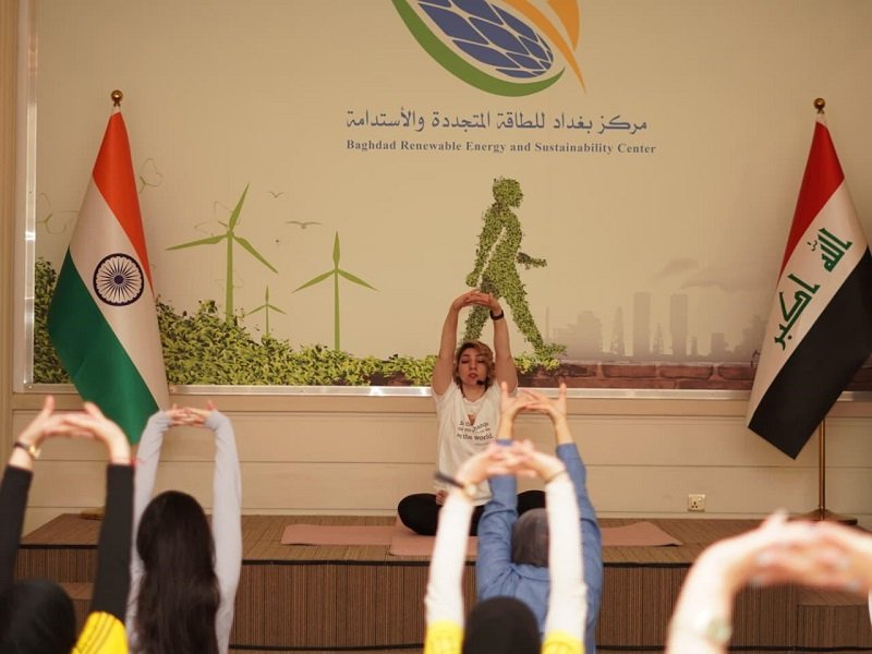 Yoga for Inner Harmony, Sustainability for a Better Planet. As part of the lead-up to the 12th International Day of Yoga 2026, the Embassy of India in Baghdad organized a promotional event on 3 June 2026 at the Renewable Energy and Sustainability Center, Baghdad. The yoga session was led by Embassy instructor Ms. Noor Younis. The event brought together two powerful pathways toward a common goal—a better world. While yoga nurtures inner well-being, renewable energy and sustainable practices help protect our planet for future generations. Ambassador Soumen Bagchi and Mr. Mohammad Shakir Al-Dulaimi, CEO of the Center, joined participants after the yoga session. As a global pioneer in solar and renewable energy, Ambassador conveyed India’s willingness to collaborate with the Center in advancing its sustainability goals. Inspired by this year's theme, “Yoga for Wellness, Wisdom and World Peace,” the event highlighted a simple yet powerful message: a sustainable future begins with balanced minds, responsible actions, and collective commitment. Join us for the grand celebration of International Day of Yoga 2026 on 20 June 2026 in Baghdad.