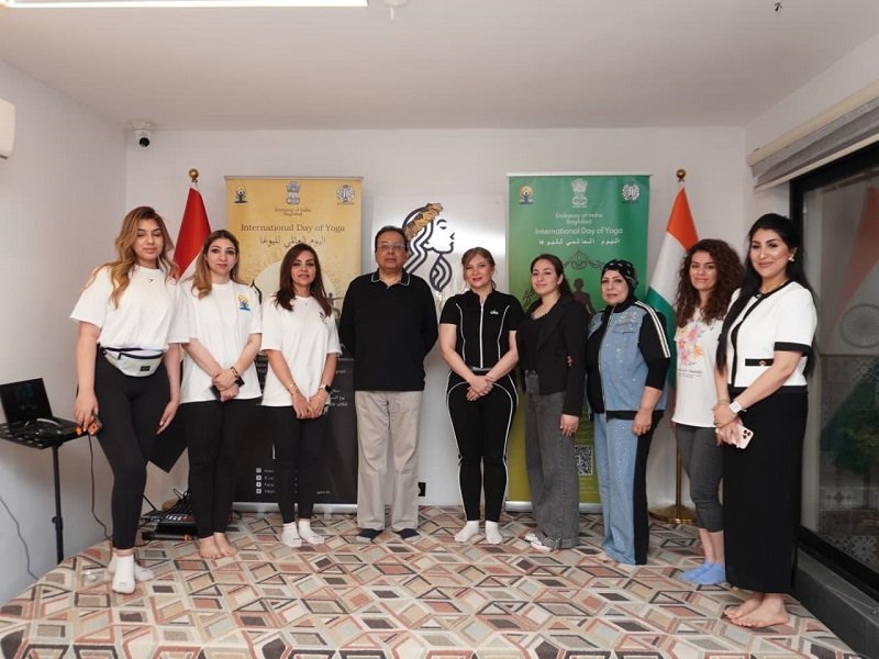 Empowering Leadership through Yoga. As part of the lead-up to the 12th International Day of Yoga 2026, the Embassy of India in Baghdad held a special yoga session for a group of women entrepreneurs and business leaders at the offices of the Iraqi Business Women Council in Baghdad. The session was led by Embassy-trained instructor Ms. Noor Younis. The gathering celebrated the shared belief that success is most meaningful when accompanied by balance and well-being. The participants expressed their appreciation to the Embassy for the initiative and reaffirmed their commitment to joining the grand celebration of the International Day of Yoga 2026 in Baghdad on 20 June 2026. Ambassador Soumen Bagchi thanked the Council for its active partnership in promoting yoga among 25 members. He invited Dr. Maha Al-Obaidi, Founding Member of the Council, to explore ways to strengthen business ties between the two countries, in collaboration with the Embassy. The event reflected a simple yet powerful idea: when empowered women invest in their own well-being, they strengthen not only themselves, but also the businesses, families, and communities they lead.