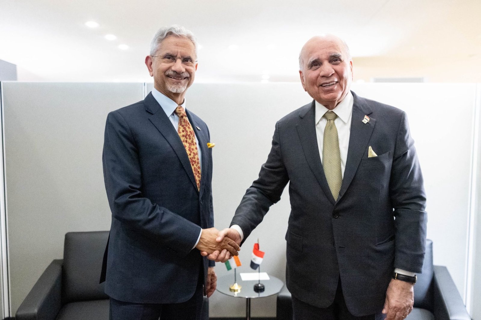 External Affairs Minister Dr. S. Jaishankar met H.E. Mr. Fuad Hussein, Minister of Foreign Affairs of Iraq on the sidelines of the 81th Session of the United Nations General Assembly (UNGA81) in New York.