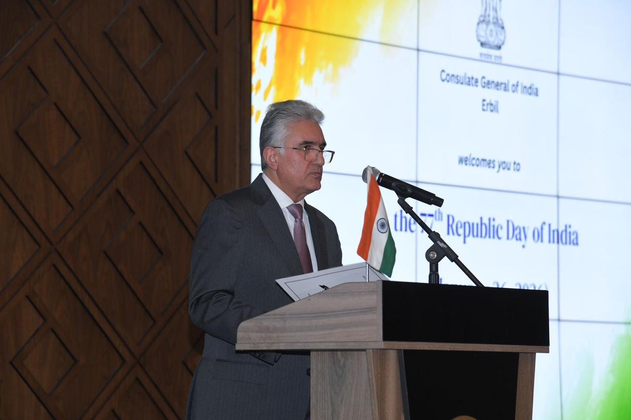 The Consulate General of India in Erbil hosted a reception on the 77th Republic Day of India which was attended by Ambassador of India to Iraq Mr. Soumen Bagchi, Minister of Interior Mr. Rebar Ahmed Khalid, President of the Diwan of the Presidency of Kurdistan Region of Iraq Mr. Fawzi Hariri, distinguished diplomats and other dignitaries.