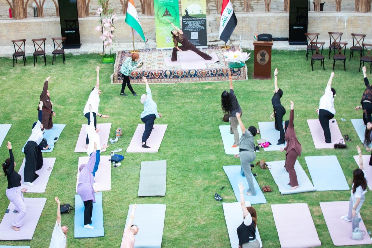 Harmony of Yoga and Music for Wellness and Peace. As part of the lead-up to the 12th International Day of Yoga 2026, the Embassy of India in Baghdad organized a special yoga session, on 11 June, at the historic House of Oud on the banks of the River Dajla (Tigris), founded by UNESCO Artist for Peace and world-renowned oud maestro Mr. Naseer Shamma