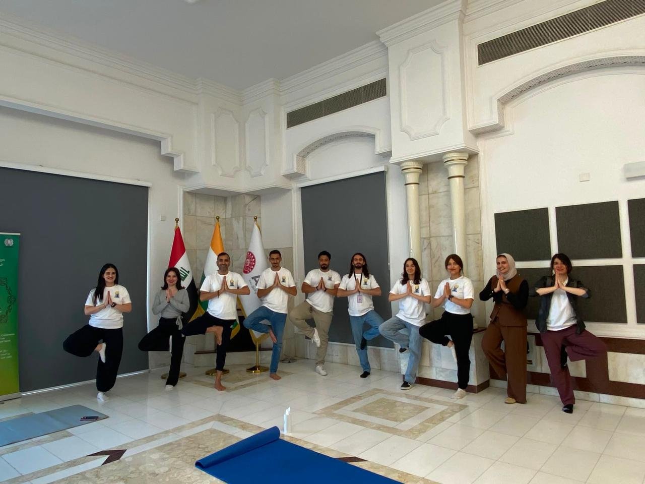 1 Embassy of India x American University of Iraq at Baghdad Let’s take a look back at one of the yoga sessions organised by the Indian Embassy for the 12th International Yoga Day in collaboration with the American University of Iraq, Baghdad (AUIB). Students and faculty members of the university participated in an interactive yoga session led by Dr. Dheeraj Prakash Joshi, Yoga Guru. The session focused on promoting mental well-being, managing academic stress, and encouraging healthy lifestyle practices. The session highlighted the importance of yoga as a holistic approach to enhancing physical health, improving mental resilience, and maintaining balance in everyday life. International Yoga Day may have passed, but the journey continues! Join the ongoing yoga classes at the Embassy of India. 