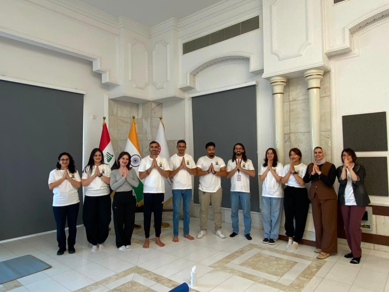1 Embassy of India x American University of Iraq at Baghdad Let’s take a look back at one of the yoga sessions organised by the Indian Embassy for the 12th International Yoga Day in collaboration with the American University of Iraq, Baghdad (AUIB). Students and faculty members of the university participated in an interactive yoga session led by Dr. Dheeraj Prakash Joshi, Yoga Guru. The session focused on promoting mental well-being, managing academic stress, and encouraging healthy lifestyle practices. The session highlighted the importance of yoga as a holistic approach to enhancing physical health, improving mental resilience, and maintaining balance in everyday life. International Yoga Day may have passed, but the journey continues! Join the ongoing yoga classes at the Embassy of India. 