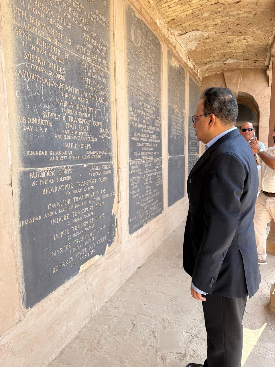 Ambassador Soumen Bagchi and embassy delegation visited the Basra Memorial on 5 October 2026 and laid a wreath in honour of the Indian soldiers commemorated there. The visit included viewing the memorial inscriptions and learning about the site’s history.