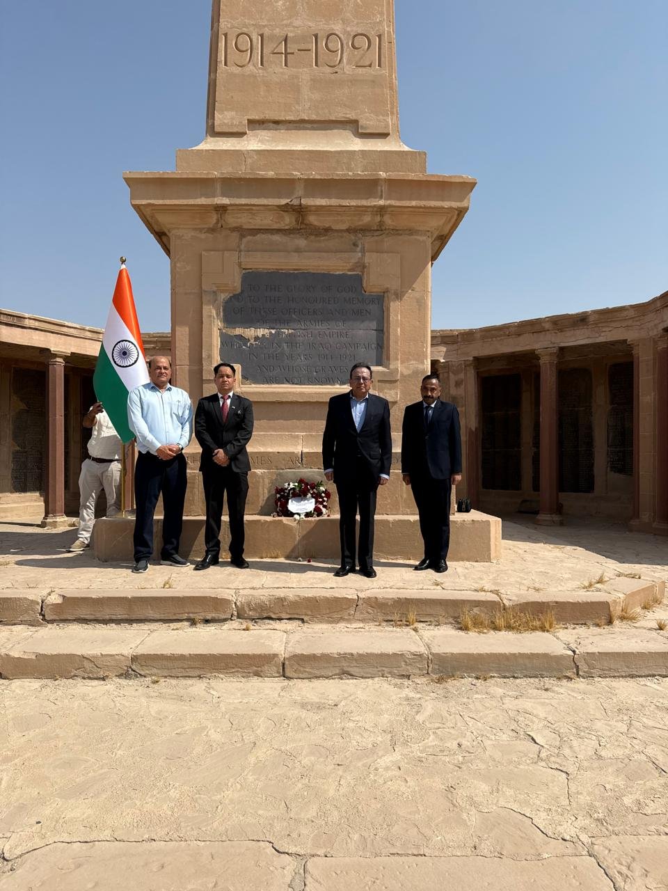 Ambassador Soumen Bagchi and embassy delegation visited the Basra Memorial on 5 October 2026 and laid a wreath in honour of the Indian soldiers commemorated there. The visit included viewing the memorial inscriptions and learning about the site’s history.