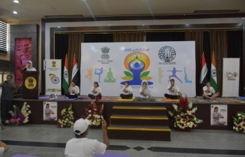 Yoga demonstration by Iraqi youth on the 5th International Day of Yoga at the Iraqi Hunting Club, Baghdad on June 22, 2019