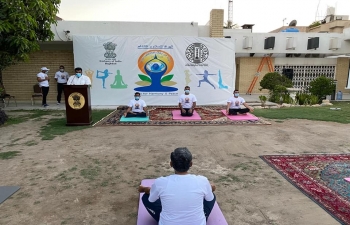 6th International Day of Yoga celebration at Embassy of India. Demonstration of yoga protocol was live streamed through digital platforms highlighting theme" Yoga at Home" and "Yoga with Family".