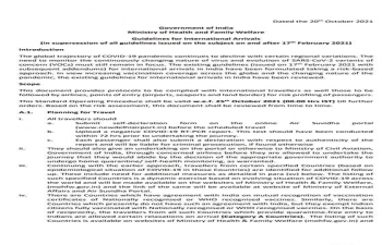 Government of India Guidelines for International Arrivals dated 20th October, 2021 (in supersession of all guidelines issued on the subject on and after 17th February 2021). This Standard Operating Procedure shall be valid w.e.f. 25th October 2021 (00.00 Hrs Indian Standard Time)