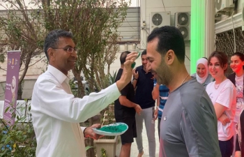 Iraqi yoga practitioners enthusiastically celebrated the #Holi at the Embassy of India, Baghdad on 12th March 2023. Indian Millets were displayed and propagated during the event. Everyone enjoyed the celebration with colours.