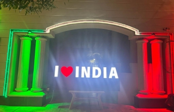 Embassy of India in Baghdad decks up in shades of Tricolor ahead of 77th Independence Day of India.