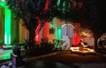 Indian Embassy in Baghdad illuminated on the eve of the 75th Republic Day of India.